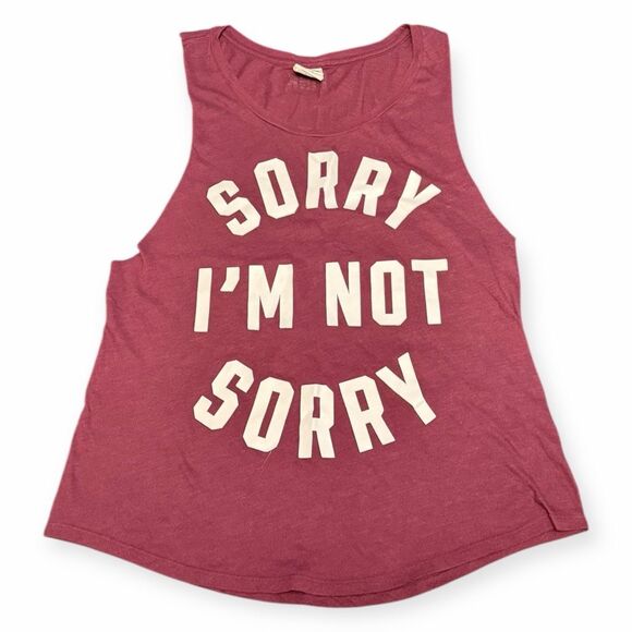 PINK VICTORIA’S SECRET Women’s Burgundy “SORRY I’M NOT SORRY” Graphic Muscle Tan - Picture 1 of 5